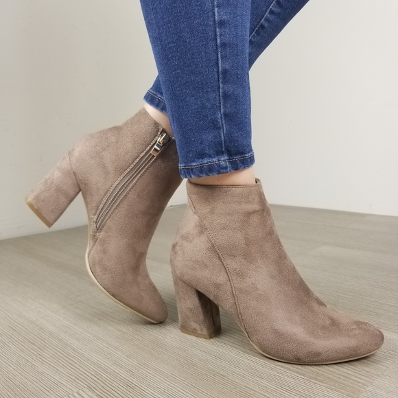 Shoes - Pointy Toe Tan Vegan Suede Ankle Boots-FF